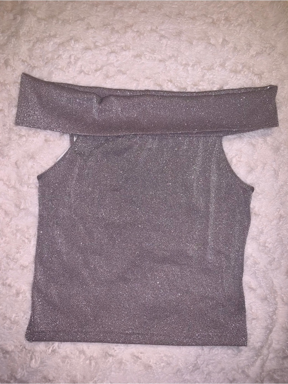 Metallic Off-Shoulder Crop Top in Silver